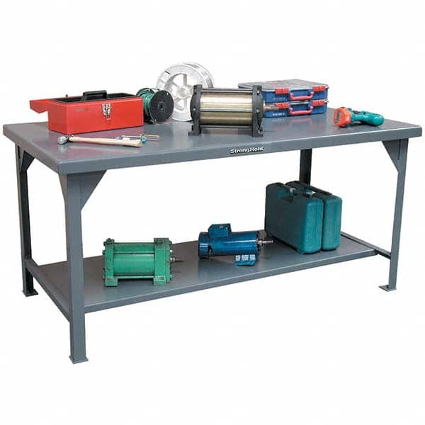 Strong Hold - Stationary Work Benches, Tables Type: Work Table Top Material: 7 Gauge Steel - Industrial Tool & Supply