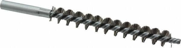 Schaefer Brush - 4" Brush Length, 9/16" Diam, Double Stem, Single Spiral Tube Brush - 6-1/4" Long, Stainless Steel, 12-24 Female Connection - Industrial Tool & Supply