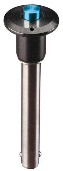 Jergens - 1/4" Diam, 3" Usable Length, Button Handle, Push Button Quick Release Pin - 4-1/4" Overall Length, Grade 17-4 Stainless Steel, Passivated Finish - Industrial Tool & Supply