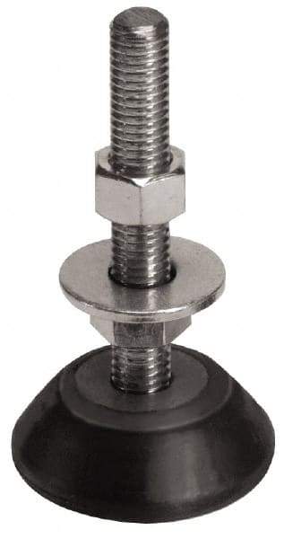 Mason Ind. - 250 Lb Capacity, 1/2-13 Thread, 3-3/8" OAL, Steel Stud, Studded Socket Mount Leveling Mount - 2-1/2" Stud Length, 2-1/4" Base Diam, Neoprene Pad with Steel Glide - Industrial Tool & Supply