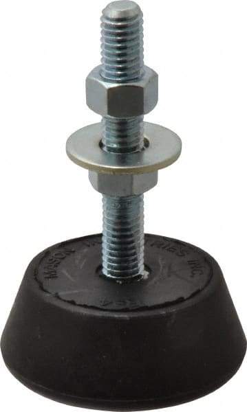 Mason Ind. - 150 Lb Capacity, 3/8-16 Thread, 3-3/8" OAL, Steel Stud, Studded Socket Mount Leveling Mount - 2-1/2" Stud Length, 2-1/4" Base Diam, Neoprene Pad with Steel Glide - Industrial Tool & Supply