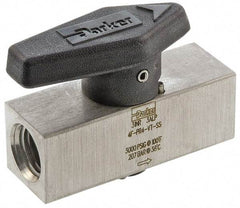 Parker - 1/2" Pipe, 3,000 psi WOG Rating, 316 Stainless Steel, Inline, One Way Instrumentation Plug Valve - Wedge Handle, FNPT x FNPT End Connections, Viton Seal - Industrial Tool & Supply