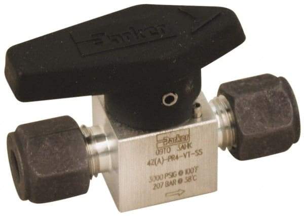 Parker - 1/4" Pipe, 3,000 psi WOG Rating, 316 Stainless Steel, Inline, One Way Instrumentation Plug Valve - Wedge Handle, Compression x Compression CPI End Connections, Viton Seal - Industrial Tool & Supply