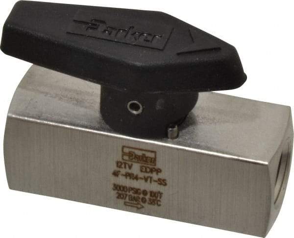 Parker - 1/4" Pipe, 3,000 psi WOG Rating, 316 Stainless Steel, Inline, One Way Instrumentation Plug Valve - Wedge Handle, FNPT x FNPT End Connections, Viton Seal - Industrial Tool & Supply