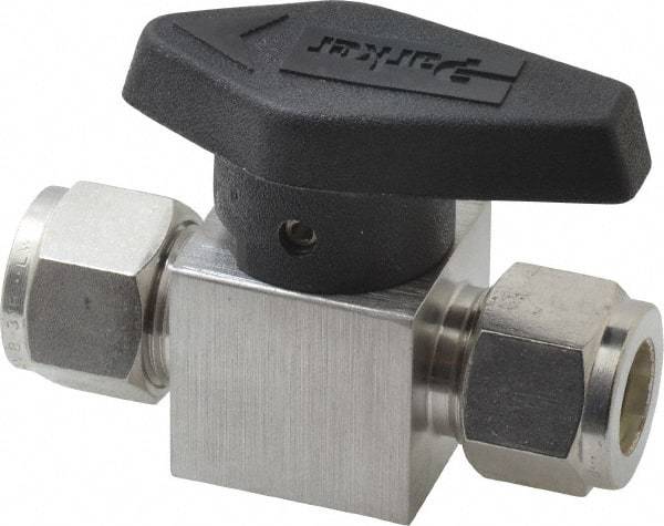 Parker - 1/2" Pipe, 3,000 psi WOG Rating, 316 Stainless Steel, Inline, One Way Instrumentation Plug Valve - Wedge Handle, Viton Seal - Industrial Tool & Supply