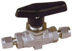 Parker - 1/8" Pipe, Stainless Steel, Inline, Two Way Flow, Instrumentation Ball Valve - 6,000 psi WOG Rating, Wedge Handle, PTFE Seal, PTFE Seat - Industrial Tool & Supply