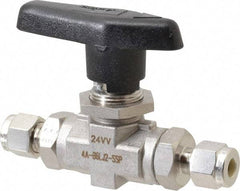 Parker - 1/4" Pipe, Stainless Steel, Inline, Two Way Flow, Instrumentation Ball Valve - 6,000 psi WOG Rating, Wedge Handle, PTFE Seal, PTFE Seat - Industrial Tool & Supply