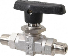 Parker - 1/4" Pipe, MNPT x MNPT End Connections, Stainless Steel, Inline, Two Way Flow, Instrumentation Ball Valve - 6,000 psi WOG Rating, Wedge Handle, PTFE Seal, PTFE Seat - Industrial Tool & Supply