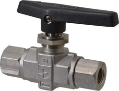 Parker - 3/8" Pipe, FNPT x FNPT End Connections, Stainless Steel, Inline, Two Way Flow, Instrumentation Ball Valve - 6,000 psi WOG Rating, Wedge Handle, PTFE Seal, PTFE Seat - Industrial Tool & Supply
