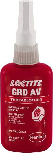 Loctite - 50 mL, Red, High Strength Liquid Threadlocker - 24 hr Full Cure Time - Industrial Tool & Supply