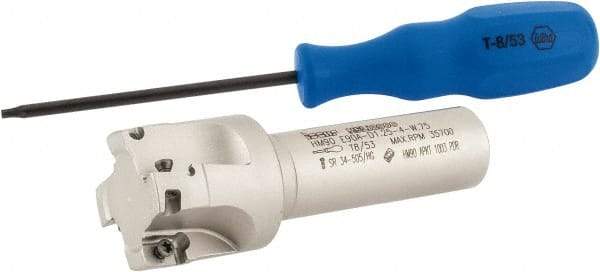Iscar - 1-1/4" Cut Diam, 0.394" Max Depth of Cut, 3/4" Shank Diam, 3-1/2" OAL, Indexable Square Shoulder End Mill - AP..1003.., HM90 AP..1003.. Inserts, Weldon Shank, 90° Lead Angle, Series Heli2000 - Industrial Tool & Supply