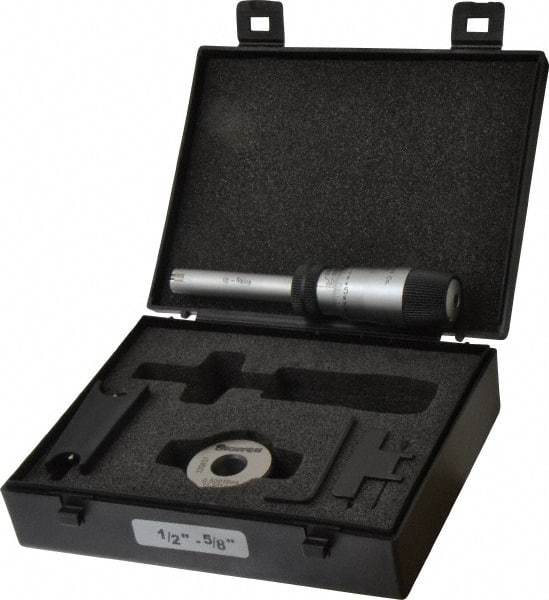 Starrett - 1/2" to 5/8", 2-7/16" Gage Depth, Mechanical Inside Hole Micrometer - 0.0003" Graduation, 0.00015" Accuracy, Ratchet Stop Thimble - Industrial Tool & Supply