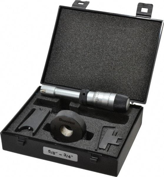 Starrett - 5/8" to 3/4", 2-7/16" Gage Depth, Mechanical Inside Hole Micrometer - 0.0003" Graduation, 0.00015" Accuracy, Ratchet Stop Thimble - Industrial Tool & Supply