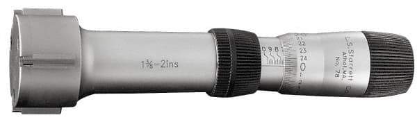 Starrett - 8 to 10mm, 58mm Gage Depth, Mechanical Inside Hole Micrometer - 0.005mm Graduation, 0.004mm Accuracy, Ratchet Stop Thimble - Industrial Tool & Supply