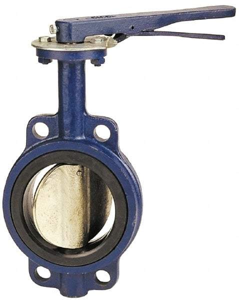 NIBCO - 4" Pipe, Wafer Butterfly Valve - Lever Handle, Cast Iron Body, EPDM Seat, 200 WOG, Aluminum Bronze Disc, Stainless Steel Stem - Industrial Tool & Supply