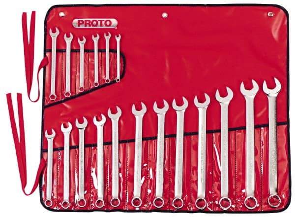 Proto - 18 Piece, 7mm to 24mm, Combination Wrench Set - Metric Measurement Standard, Satin Finish, Comes in Canvas Roll - Industrial Tool & Supply