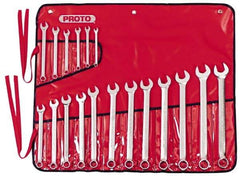 Proto - 18 Piece, 7mm to 24mm, Combination Wrench Set - Metric Measurement Standard, Satin Finish, Comes in Canvas Roll - Industrial Tool & Supply