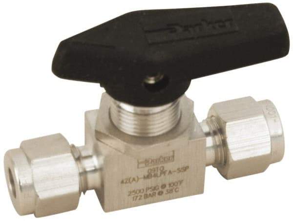 Parker - 1/8" Pipe, Stainless Steel, Inline, Two Way Flow, Instrumentation Ball Valve - 2,500 psi WOG Rating, Wedge Handle, PFA Seat - Industrial Tool & Supply