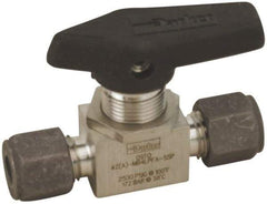 Parker - 1/8" Pipe, Compression x Compression CPI End Connections, Stainless Steel, Inline, Two Way Flow, Instrumentation Ball Valve - 2,500 psi WOG Rating, Wedge Handle, PFA Seat - Industrial Tool & Supply
