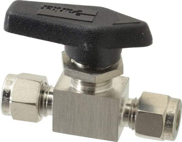 Parker - 1/4" Pipe, Stainless Steel, Inline, Two Way Flow, Instrumentation Ball Valve - 2,500 psi WOG Rating, Wedge Handle, PFA Seat - Industrial Tool & Supply