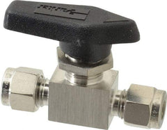 Parker - 1/4" Pipe, Stainless Steel, Inline, Two Way Flow, Instrumentation Ball Valve - 2,500 psi WOG Rating, Wedge Handle, PFA Seat - Industrial Tool & Supply