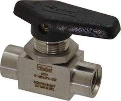 Parker - 1/4" Pipe, FNPT x FNPT End Connections, Stainless Steel, Inline, Two Way Flow, Instrumentation Ball Valve - 3,000 psi WOG Rating, Wedge Handle, PFA Seat - Industrial Tool & Supply