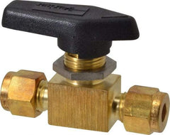 Parker - 1/4" Pipe, Brass, Inline, Two Way Flow, Instrumentation Ball Valve - 2,500 psi WOG Rating, Wedge Handle, PFA Seat - Industrial Tool & Supply