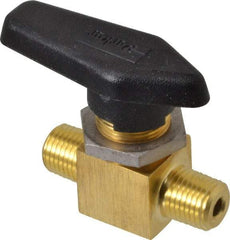 Parker - 1/4" Pipe, MNPT x MNPT End Connections, Brass, Inline, Two Way Flow, Instrumentation Ball Valve - 3,000 psi WOG Rating, Wedge Handle, PFA Seat - Industrial Tool & Supply