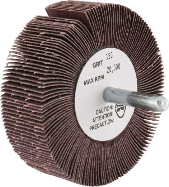 Merit Abrasives - 3" Diam x 1" Face Width, Very Fine Aluminum Oxide Coated Mounted Flap Wheel - 1/4" Shank Mount, 180 Grit, 30,000 Max RPM - Industrial Tool & Supply