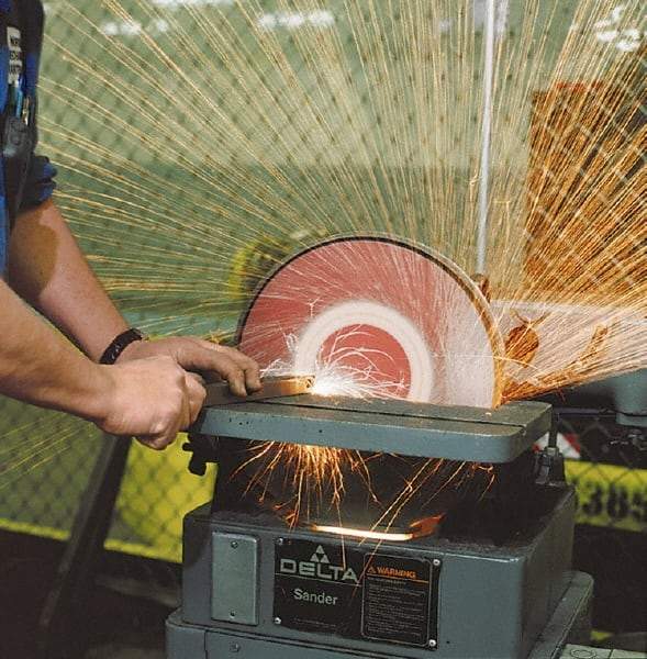 Merit Abrasives - 10" Diam, 50 Grit Aluminum Oxide Adhesive PSA Disc - Coarse Grade, Black, Cloth Backing, Flexible, Use with Stationary Disc Sanders - Industrial Tool & Supply