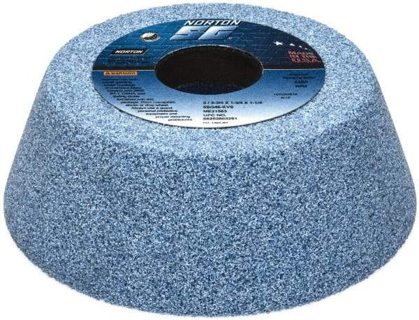 Norton - 5" Diam, 1-1/4" Hole Size, 1-3/4" Overall Thickness, 46 Grit, Type 11 Tool & Cutter Grinding Wheel - Coarse Grade, Ceramic, K Hardness, Vitrified Bond, 4,585 RPM - Industrial Tool & Supply