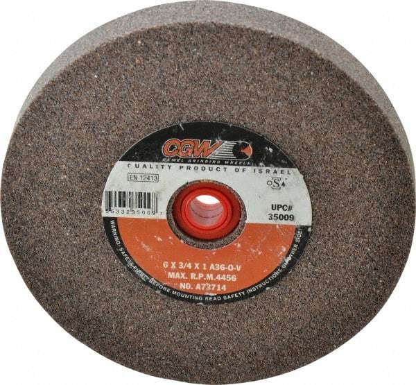 Camel Grinding Wheels - 36 Grit Aluminum Oxide Bench & Pedestal Grinding Wheel - 6" Diam x 1" Hole x 3/4" Thick, 4456 Max RPM, O Hardness, Very Coarse Grade , Vitrified Bond - Industrial Tool & Supply