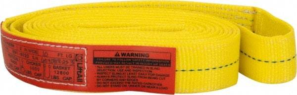 Lift-All - 10' Long x 2" Wide, 6,400 Lb Vertical Capacity, 1 Ply, Polyester Web Sling - 5,000 Lb Choker Capacity, Yellow - Industrial Tool & Supply