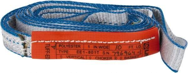 Lift-All - 10' Long x 1" Wide, 1,600 Lb Vertical Capacity, 1 Ply, Polyester Web Sling - 1,250 Lb Choker Capacity, Silver (Color) - Industrial Tool & Supply