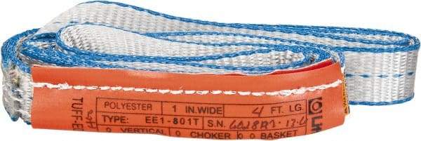 Lift-All - 4' Long x 1" Wide, 1,600 Lb Vertical Capacity, 1 Ply, Polyester Web Sling - 1,250 Lb Choker Capacity, Silver (Color) - Industrial Tool & Supply