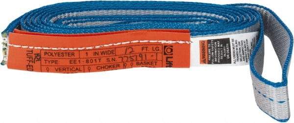 Lift-All - 12' Long x 1" Wide, 1,600 Lb Vertical Capacity, 1 Ply, Polyester Web Sling - 1,250 Lb Choker Capacity, Silver (Color) - Industrial Tool & Supply