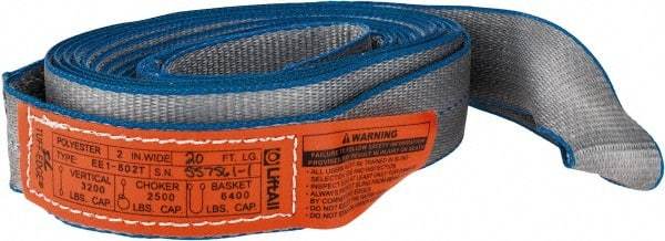 Lift-All - 20' Long x 2" Wide, 3,200 Lb Vertical Capacity, 1 Ply, Polyester Web Sling - 2,500 Lb Choker Capacity, Silver (Color) - Industrial Tool & Supply