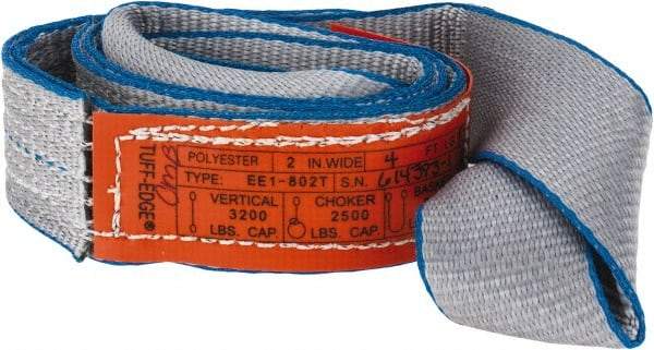 Lift-All - 4' Long x 2" Wide, 3,200 Lb Vertical Capacity, 1 Ply, Polyester Web Sling - 2,500 Lb Choker Capacity, Silver (Color) - Industrial Tool & Supply