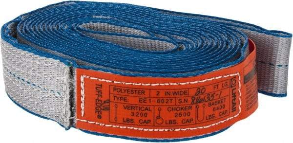 Lift-All - 20' Long x 2" Wide, 3,200 Lb Vertical Capacity, 1 Ply, Polyester Web Sling - 2,500 Lb Choker Capacity, Silver (Color) - Industrial Tool & Supply
