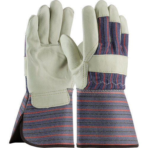‎87-1663/M Grain Leather Palm Gloves - Top Grain Cowhide - Gunn Cut - Reg. Grade - Rubberized Gauntlet Cuff - Exact Industrial Supply
