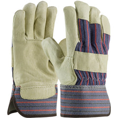 ‎87-3501/L Grain Leather Palm Gloves - Top Grain Pigskin - Economy Grade - Gunn Cut - Rubberized Safety Cuff - Exact Industrial Supply