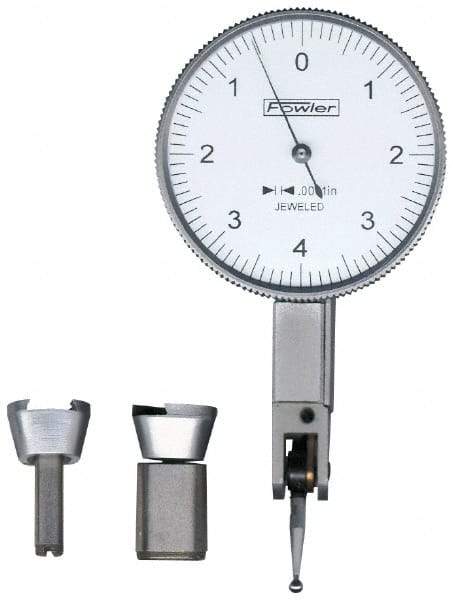 Fowler - 0.08 mm Range, 0.01 mm Dial Graduation, Horizontal Dial Test Indicator - 1-1/4 Inch White Dial, 0-40-0 Dial Reading - Industrial Tool & Supply