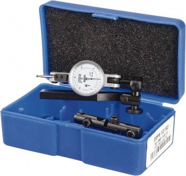 Fowler - 12 Piece, 0" to 0.06" Measuring Range, 1" Dial Diam, 0-15-0 Dial Reading, White Dial Test Indicator Kit - 0.04, 0.08 & 0.12" Ball Diam, 0.001" Dial Graduation - Industrial Tool & Supply
