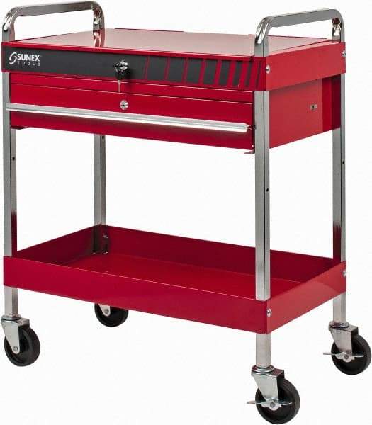 Sunex Tools - 350 Lb Capacity, 16" Wide x 30" Long x 35-1/4" High Service Cart - 1 Drawer, 2 Shelf, Steel - Industrial Tool & Supply