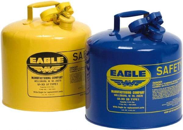 Eagle - 5 Gal Galvanized Steel Type I Safety Can - 13-1/2" High x 12-1/2" Diam, Yellow - Industrial Tool & Supply