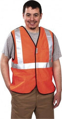 PRO-SAFE - Size L High Visibility Orange Mesh Breakaway Vest - 39 to 43" Chest, ANSI 107-2004, Hook & Loop Closure, 2 Pockets, Polyester - Industrial Tool & Supply