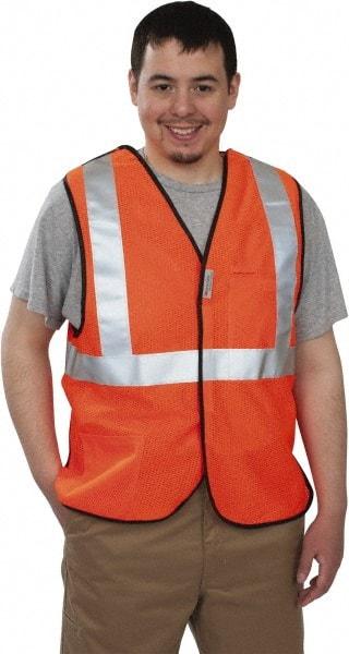 PRO-SAFE - Size M High Visibility Orange Mesh Breakaway Vest - 37 to 39" Chest, ANSI 107-2004, Hook & Loop Closure, 2 Pockets, Polyester - Industrial Tool & Supply