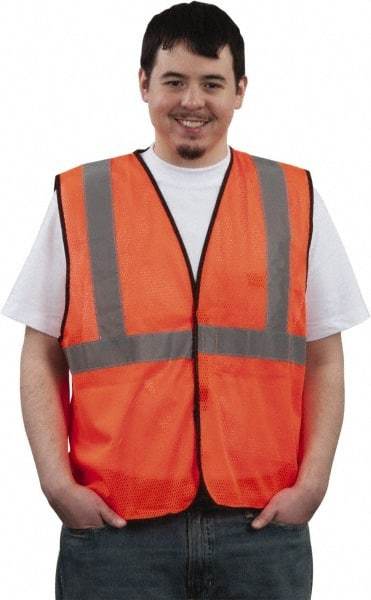 PRO-SAFE - Size XL High Visibility Orange Mesh Breakaway Vest - 43 to 46" Chest, ANSI 107-2004, Hook & Loop Closure, 2 Pockets, Polyester - Industrial Tool & Supply