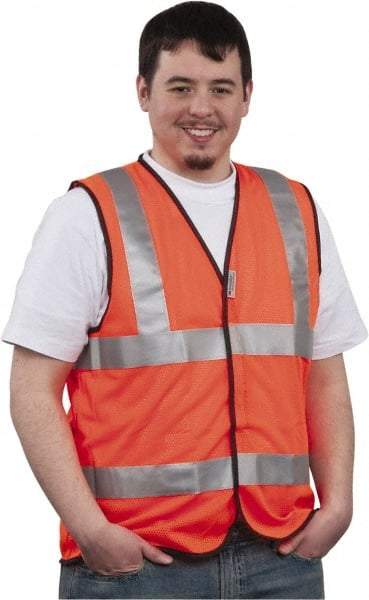 PRO-SAFE - Size 2XL High Visibility Orange Mesh General Purpose Vest - 46 to 49" Chest, ANSI 107-2004, Hook & Loop Closure, Polyester - Industrial Tool & Supply