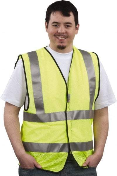 PRO-SAFE - Size L High Visibility Yellow Mesh General Purpose Vest - 39 to 43" Chest, ANSI 107-2004, Hook & Loop Closure, Polyester - Industrial Tool & Supply